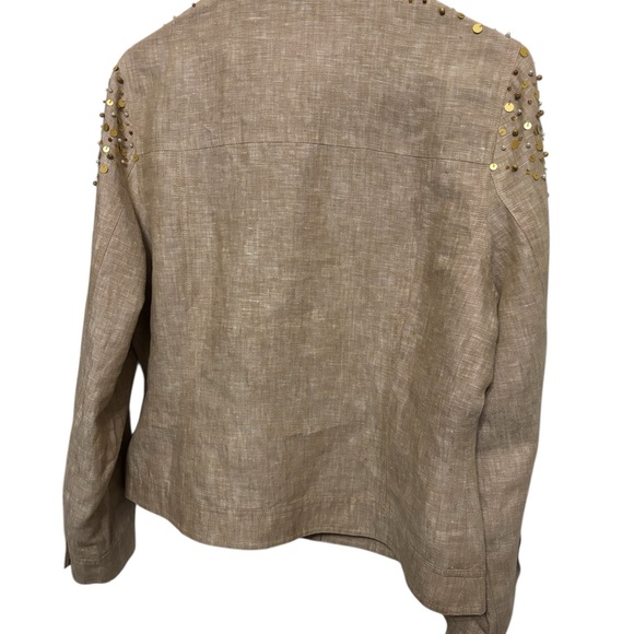 Just B Berek Western Formal Jacket Tan Size L 100% Linen Gold Sequins Beading - Picture 7 of 12